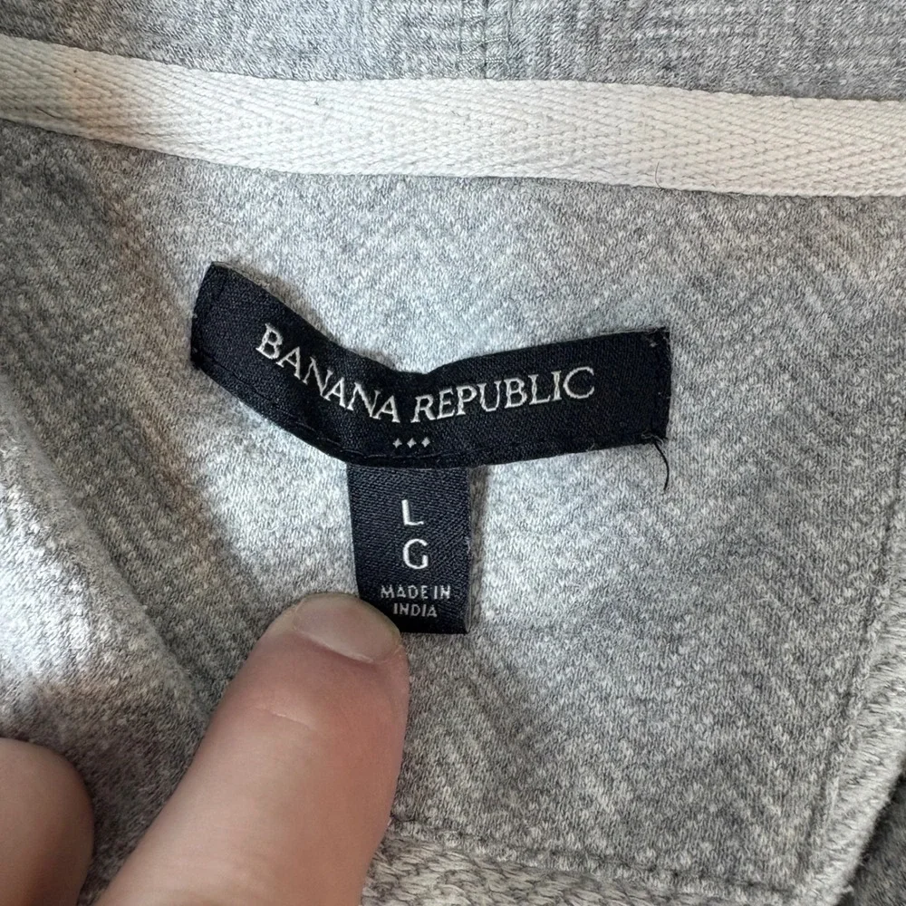Banana Republic Sweater Men Large‎ Shawl Collar Herringbone Button Front Grey